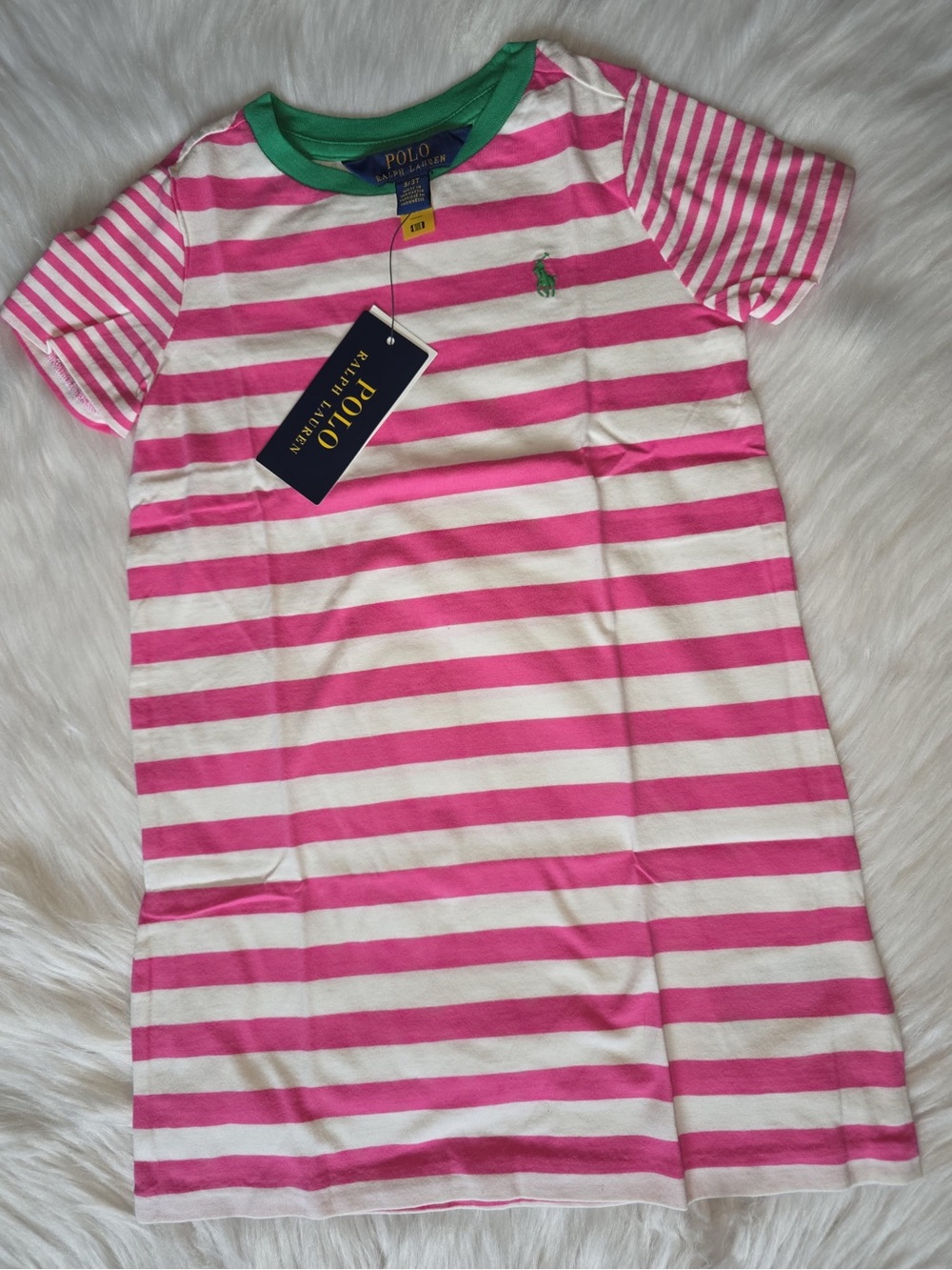 Polo by Ralph Lauren Pink and White Striped Girls Casual Dress
